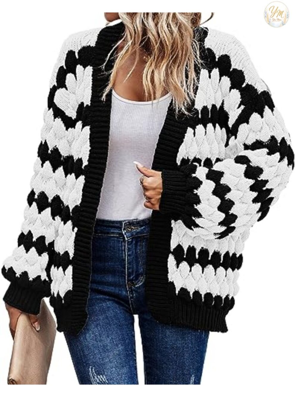 Chunky Cable Knit Open Front Cardigan, Lantern Sleeve, Cozy Winter Sweater